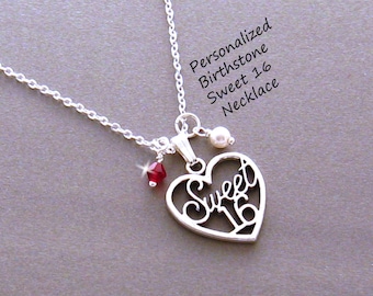 Personalized Sweet 16 Necklace, Sweet Sixteen Necklace, Sweet 16 Gift for Girls, 16th Birthday Gift, Sweet 16 Gift, Birthstone Necklace