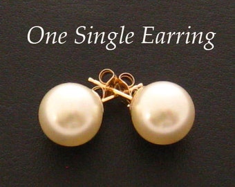 One Pearl Stud Single Earring, 14 Carat Gold Filled 10 mm Large Pearl Earring, Extra Earring, Men's Earrings