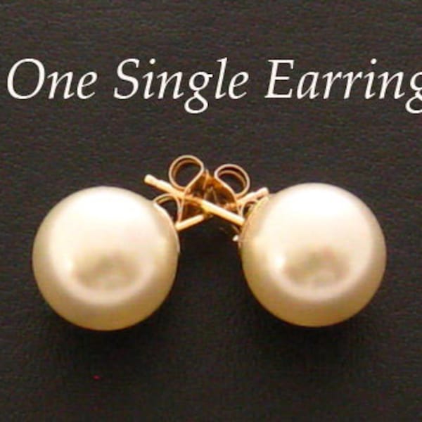 One Pearl Stud Single Earring, 14 Carat Gold Filled 10 mm Large Pearl Earring, Extra Earring, Men's Earrings