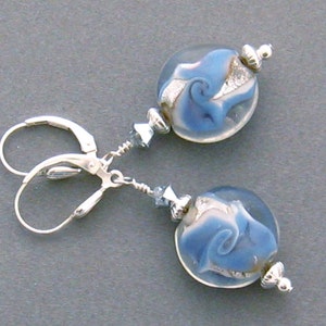 Denim blue earrings/Light blue earrings/Drop earrings for her/Denim earrings/Dangle earrings blue/Glass earrings/Jewelry gift/For her