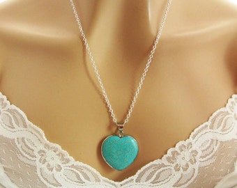 Blue Heart Necklace, Turquoise Heart Pendant, Heart Jewelry, Turquoise Heart, Turquoise Magnesite