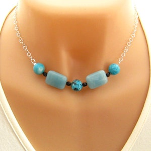 Blue Stone Necklace, Blue Stone Jewelry, Blue Amazonite Stone Necklace