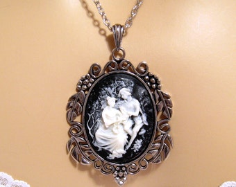 Black Cameo Necklace, Romantic Black and White Cameo, Romantic Jewelry Gift for Wife