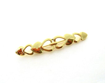 Vintage Gold Tone Heart Brooch Bar Pin, 3 Inch