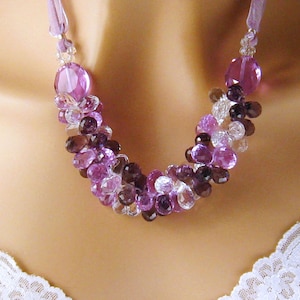 Purple Bling Necklace, Crystal Cluster Purple Necklace, Purple Jewelry, Purple Crystal Necklace, Silver