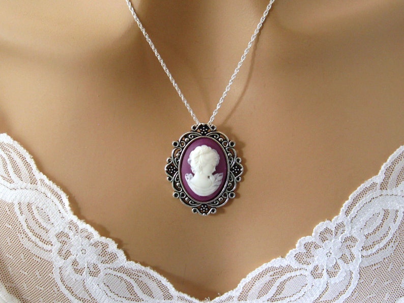 Small Blue Cameo: Victorian Woman Blue Cameo Necklace, Vintage Inspired Romantic Victorian Jewelry, Antiqued Silver, Blue Cameo Necklace image 9