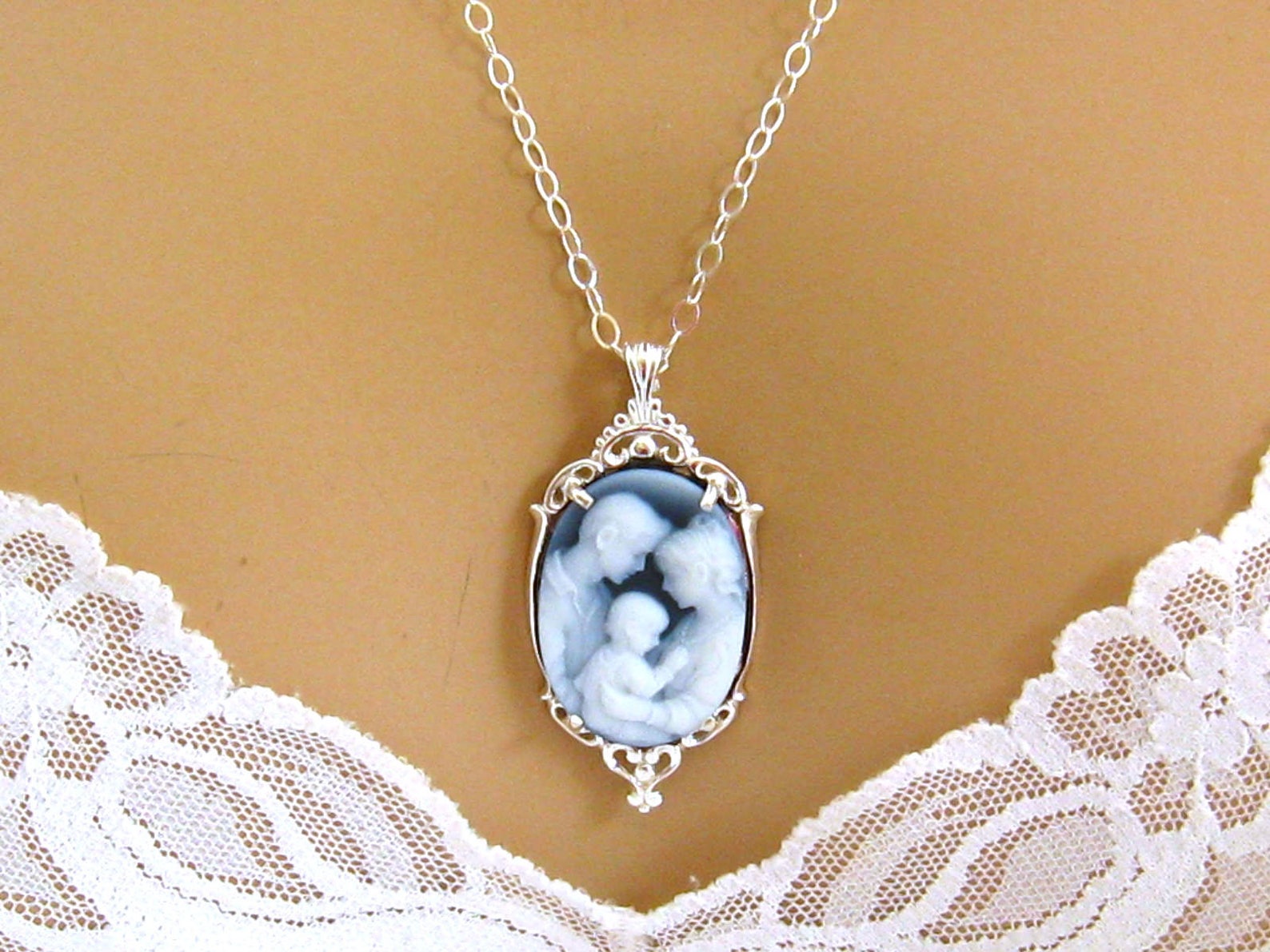 Father Mother Child Cameo Necklace/real Cameo Necklace/cameo Etsy