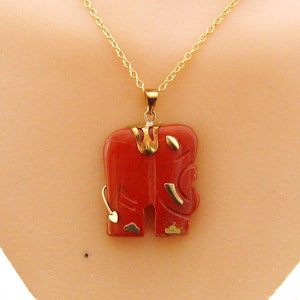 Good Luck Elephant Pendant Necklace, Red, Black, or Gray Carved Stone Elephant Necklace, Gold Elephant Necklace, 4 Choices Elephant Necklace