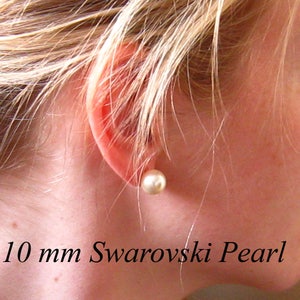 Pearl Stud Earrings,14 Carat Gold Filled 10 mm Large Pearl Earrings, Sweet 16, Pearl Ear Studs, Wedding Jewelry, Bridesmaids Gifts image 3