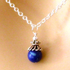 Delicate Blue Stone Necklace: Dainty Teal and Lapis Blue Pendant, Blue Necklace - Bridesmaids Gift Bridal Peacock Wedding Jewelry Jewellery