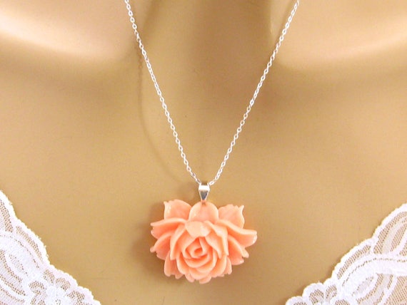 Peach Rose Necklaces Peach Wedding Jewelry Peach Bridesmaid
