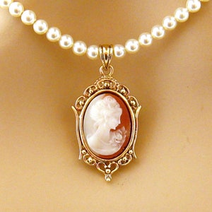 Victorian Small Cameo Pearl Necklace, Victorian Pearl Cameo Necklace, Single Strand Pearl Necklaces, Cameo Jewelry, Romantic Pearl Jewelry image 7