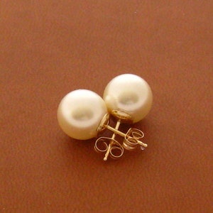 Pearl Stud Earrings,14 Carat Gold Filled 10 mm Large Pearl Earrings, Sweet 16, Pearl Ear Studs, Wedding Jewelry, Bridesmaids Gifts image 4