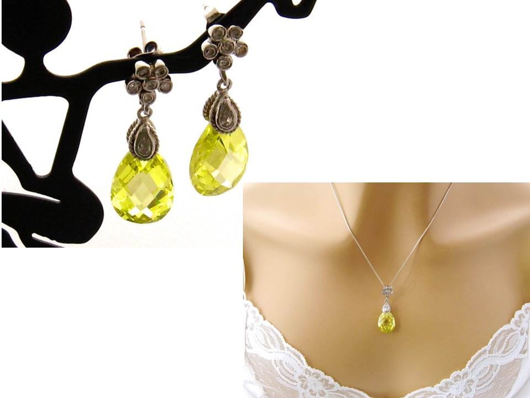 Lime Green Necklace and Earring Set Green Jewelry Set August Etsy
