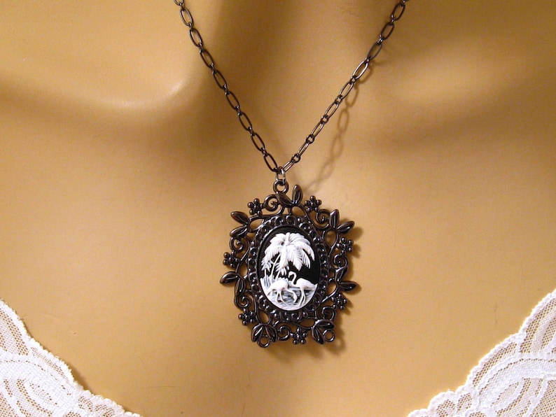 Flamingo Cameo Necklace, Flamingo Gift, Flamingo Jewelry Gift, Jewelry Flamingo, Necklace Flamingo image 4