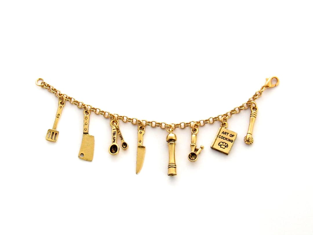 Culinary Bracelet Kitchen Utensils Cooking Gold Chef Etsy