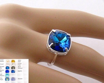 Blue Adjustable Rings, Choose Color, Sparkly Crystal Cocktail Rings, Crystal Passions Sapphire Adjustable Blue Ring, Jewelry Gifts