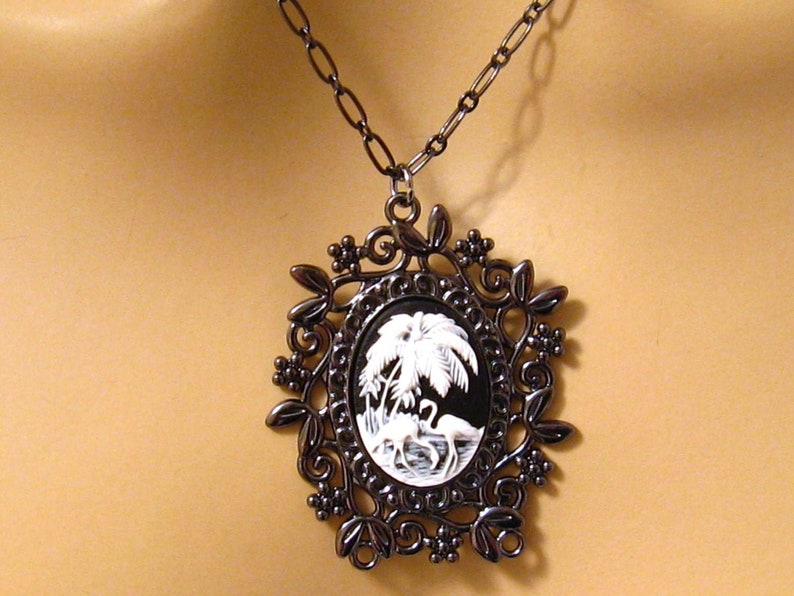Flamingo Cameo Necklace, Flamingo Gift, Flamingo Jewelry Gift, Jewelry Flamingo, Necklace Flamingo image 3