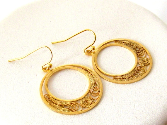 Gold Hoop Earrings Gold Filigree Hoops Large Hoop Earrings