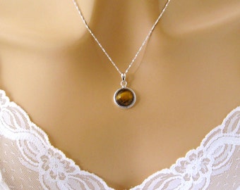 Silver Tiger Eye necklace Tigers Eye pendant Tigers Eye Tiger Eye jewelry Stone of Protection