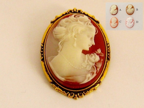 Vintage Original by Robert Hand Painted Portrait Cameo Brooch Pin Pendant