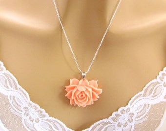 Peach Rose Necklaces, Peach Wedding Jewelry, Peach Bridesmaid Necklaces, Peach Flower Necklace, Peach Bridesmaid Jewelry, Bridal Party Gift