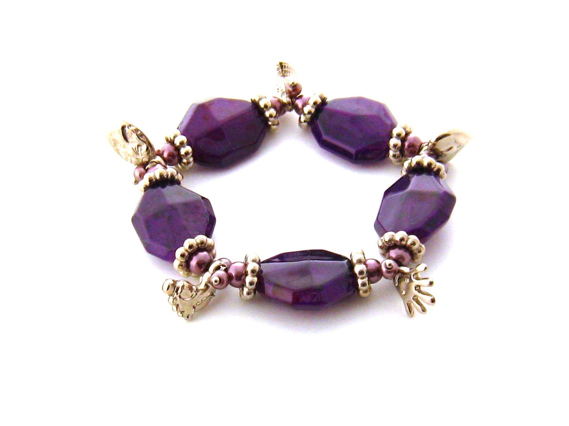 Stretch Purple Charm Bracelet Purple Stretch Bracelet Etsy
