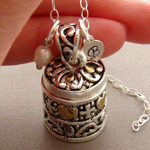 Prayer Box Necklace, Secret Compartment Locket Necklace, Hearts and Cross Personalized Prayer Box Necklace, Sterling Fill Chain image 2