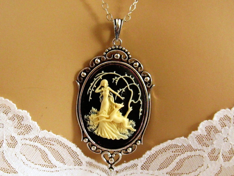 Black Cameo, Diana The Huntress Black Cameo Necklace, Victorian