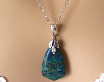 Teal Pendant Necklace, Mosaic Stone Teal Necklace, Teal Jewelry, Teal Stone Necklace, Silver