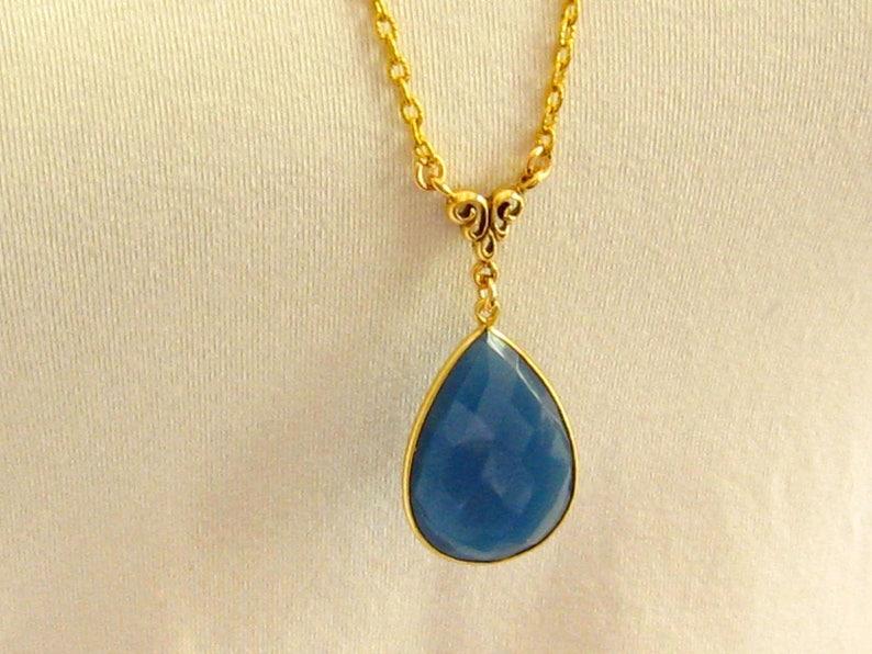 Blue Stone Necklace Blue Pendant Necklace Blue Teardrop Etsy