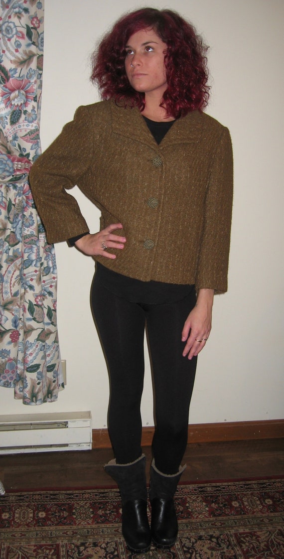 1950's Wool Tweed Cropped Jacket - Size Large
