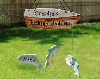 Grandpa's Fishing Buddies Custom Family Ceramic Wind Chime, Grandpa Chime, Grandpa's Catch, Papa Wind Chime, Father's Day Gift, Dad Gift