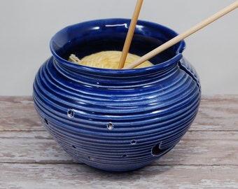 Yarn Bowl--Made to Order, Handmade Yarn Bowl, Ceramic Yarn Bowl, Cobalt Blue Yarn Bowl, Yarn Organizer, Kniting Bowl, Knitter Gift, Mom Gift