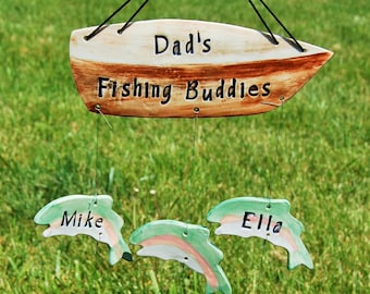 Dad's Fishing Buddies Custom Family Ceramic Wind Chime, Dad Chime, Daddy's Catch, Papa Wind Chime, Father's Day Gift, Dad Gift, Papa Chime