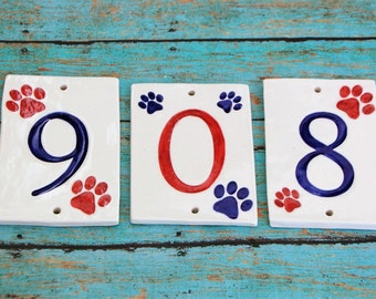 Handmade Ceramic Paw Print House Numbers, Paw House Numbers, Dog House Numbers, Cat Lover Numbers, Dog Numbers, Ceramic Numbers