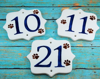 Ceramic Paw Print House Numbers, Paw House Numbers, Dog House Numbers, Cat Lover Numbers, Dog Numbers, Ceramic Numbers, Square Numbers
