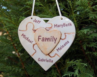 Family Puzzle Heart, Handcrafted Porcelain Puzzle Heart, Family Ornament, Family Wall-Hanging, Adoption Ornament, Blended Family, Wedding