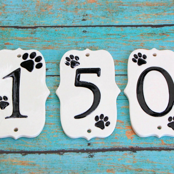 Handmade Ceramic Paw Print House Numbers, Paw House Numbers, Dog House Numbers, Cat Lover Numbers, Dog Numbers, Ceramic Numbers