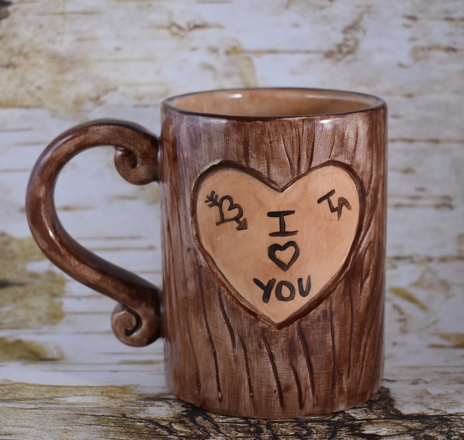 Lovers Mug Tree Carving Mug Carved Tree Stump Mug Initials Etsy