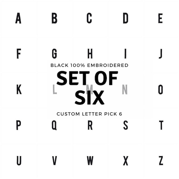 Iron On Letters and Numbers, CUSTOM PICK Your 6 Pieces, Black Patch 100% Brodé, Moderne Sans Serif Font 2" de haut ou 4" de haut