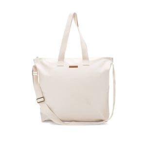 Large Tote Bag for Women. Natural 100% Cotton Canvas Big Zipper Tote Bag Adjustable Crossbody Straps Unlined, Summer Bag