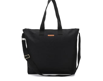 Grand Sac Fourre-tout En Toile Durable Avec Poche Avant 55,9 Cm Pour Piscine, Plage, Shopping, Voyage, Respectueux De L'environnement, Noir, Grand
