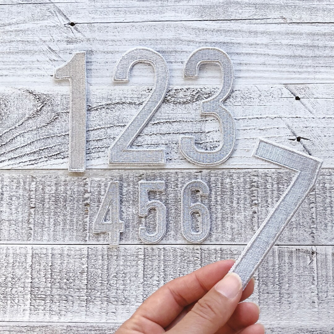Iron on Numbers, Silver Metallic Patch 100 Embroidered, Metallic Patch