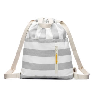 Canvas Backpack Storm Gray Stripes, Vegan Backpack Drawstring Backpack Day Trips, Monogram Backpack, Backpack Rucksack Kids, Fabric Backpack