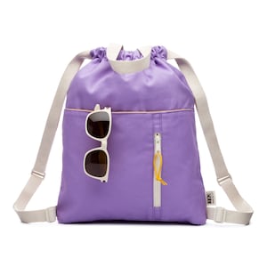 Backpack Rucksack Lavender for Kids, Canvas Backpack Organic, Vegan Drawstring Backpack, Drawstring Backpack Day Trips, Fabric Backpack