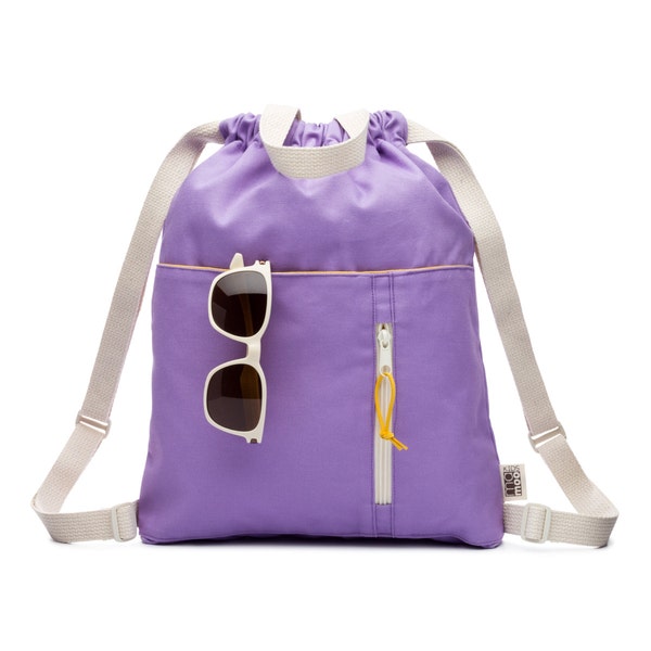 Backpack Rucksack Lavender for Kids, Canvas Backpack Organic, Vegan Drawstring Backpack, Drawstring Backpack Day Trips, Fabric Backpack