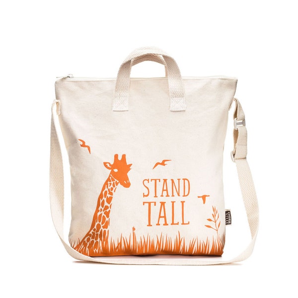Giraffe Tote Bag, Canvas Tote Giraffe, Preschool Bag, Gift For Kids, Tote Bag With Zipper, Canvas Crossbody Bag, Kids Tote Bag