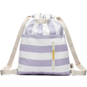 Canvas Backpack Lavender Stripes, Vegan Backpack Drawstring Backpack, Monogram Backpack, Backpack Rucksack Kids, Fabric Backpack