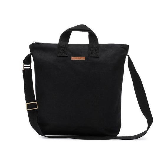 Black Canvas Tote Bag With Zipper, Natural 100% Cotton Black Blank